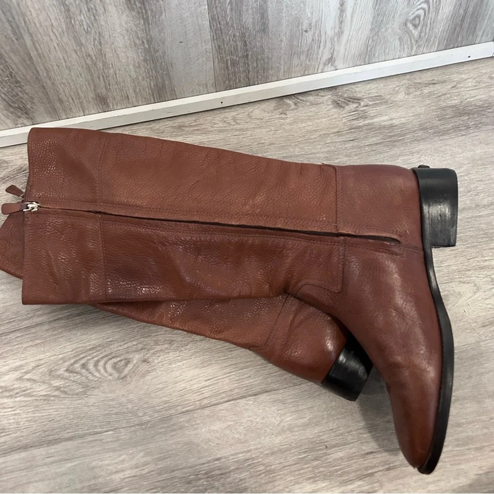 Tory Burch Jolie Tall Riding Boots Womens 9.5  Brown Pebbled Leather Equestrian